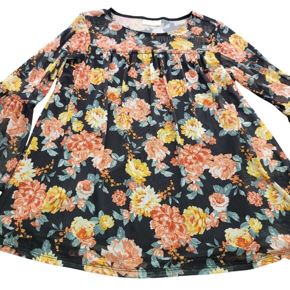 Bobbie Brooks Womans Small Lined Multicolor Floral Peasant Top Bell Sleeve - Picture 1 of 7